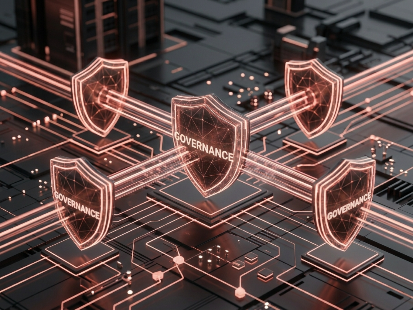 An industrial diagram showcasing the hierarchy of AI infrastructure with three distinct figures representing the Plumber, Manager, and Builder roles in a technical schematic.